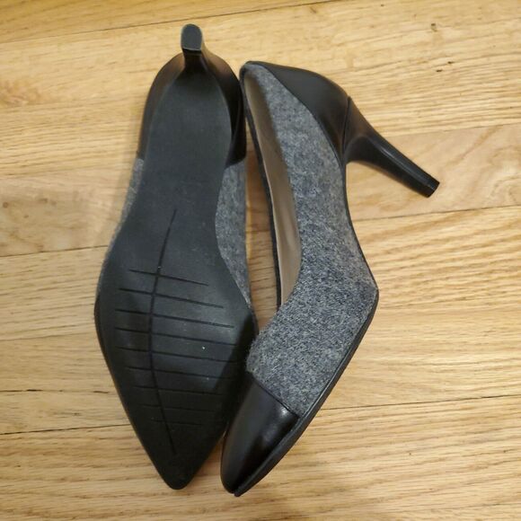Cole Haan Grey And Black Wool And Leather Pumps Heels Size 6 - Picture 7 of 8